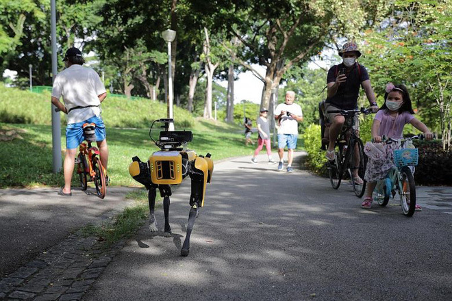 Coronavirus: Robot-dog encourages social distancing in Singapore Park